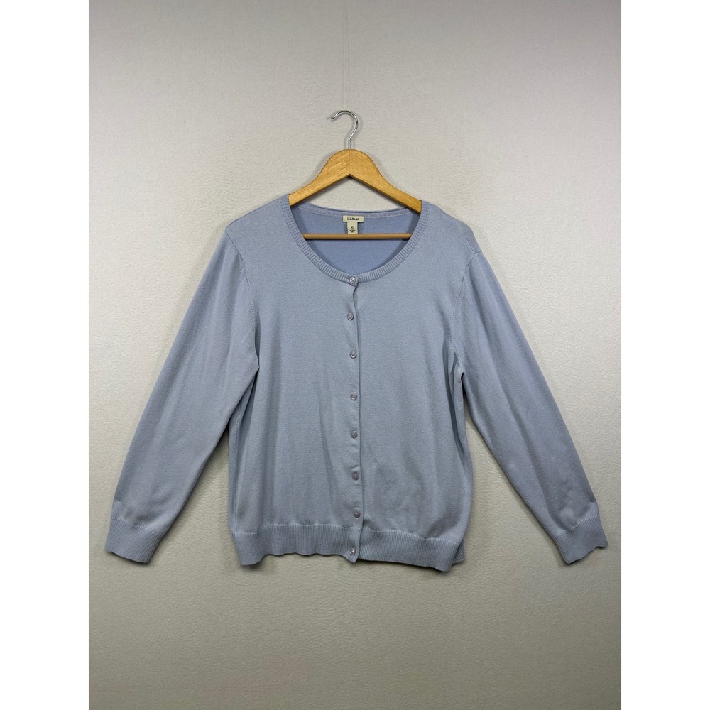 L.L.Bean Coastal Preppy‎ Womens XL Blue Supima Cotton Button Cardigan Sweater